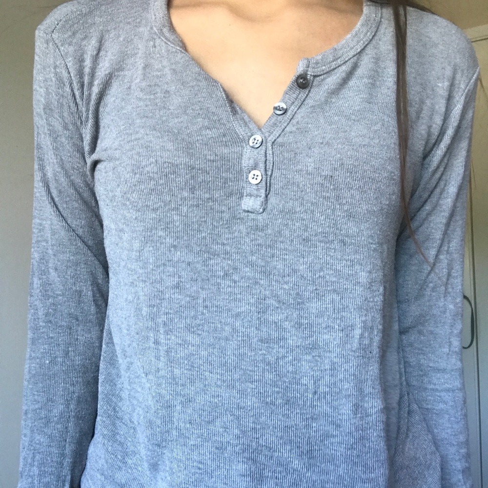 Gray/Grey Full-Length Loose Super Soft Henley [Brandy Melville]